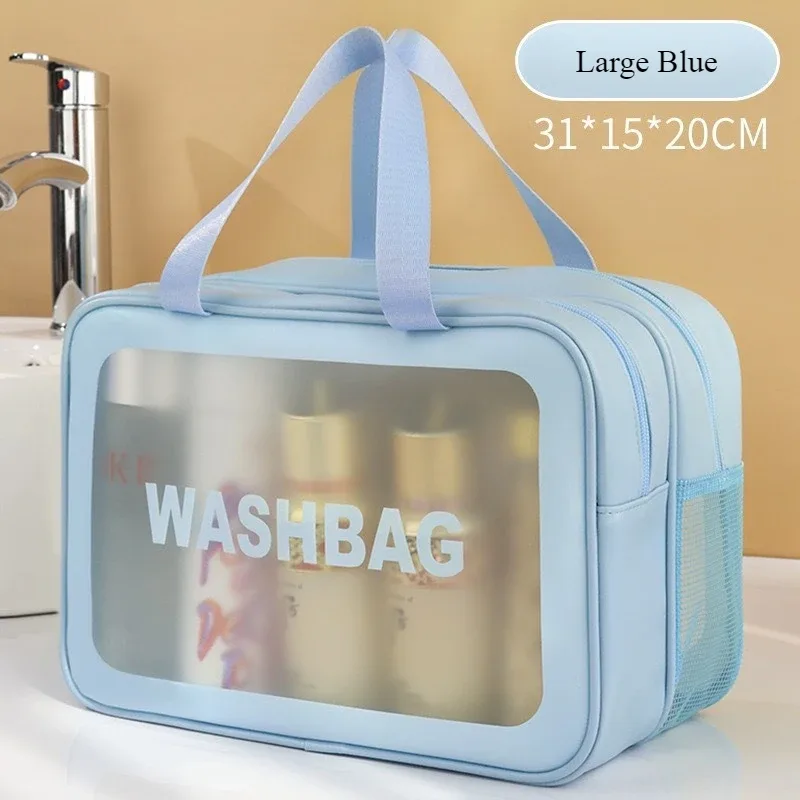 trousse de toilette grande capacité imperméable en pu givré double couche séparation humide/sèche pour voyage, rangement cosmétique et organisateur quotidien