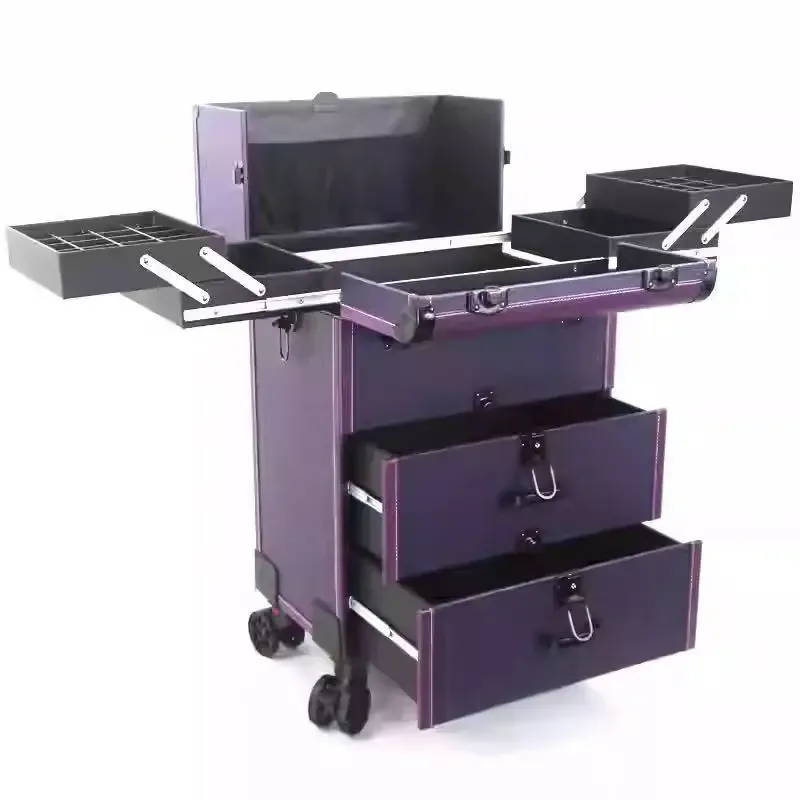 valise de rangement portable multi-couches pour artistes, outils de beauté, ongles et tatouages, organisateur de maquillage à roulettes, grande capacité, valise de maquillage professionnelle.