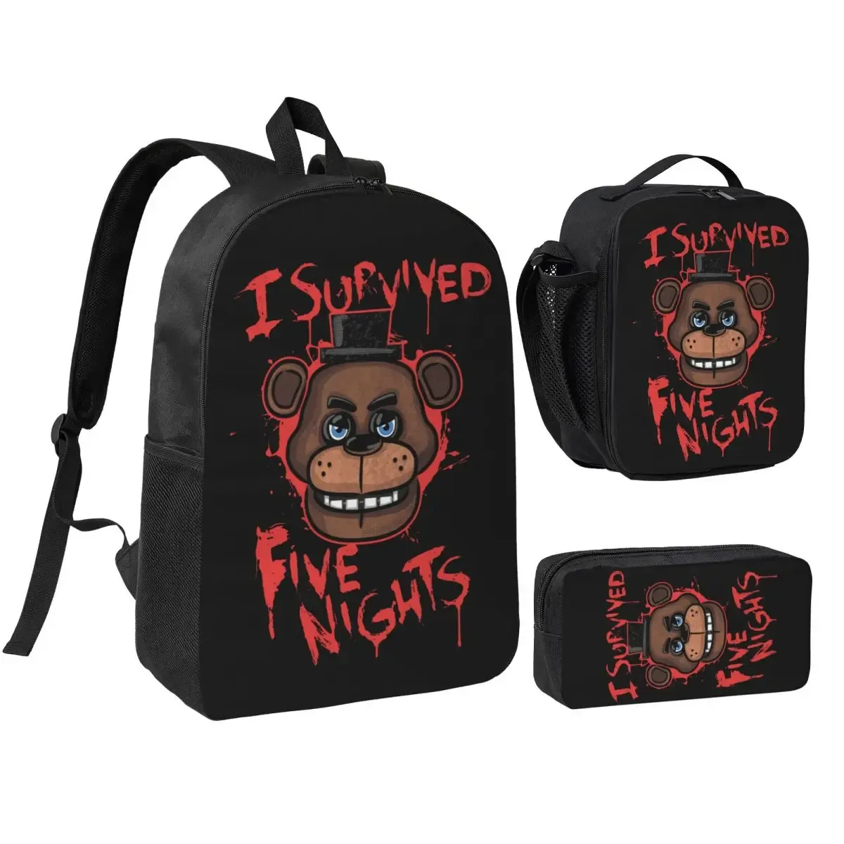 sac dos polyester noir motif clown stylistique bourse déjeuner trousse stylos accessoires voyage étudiant retour école portable