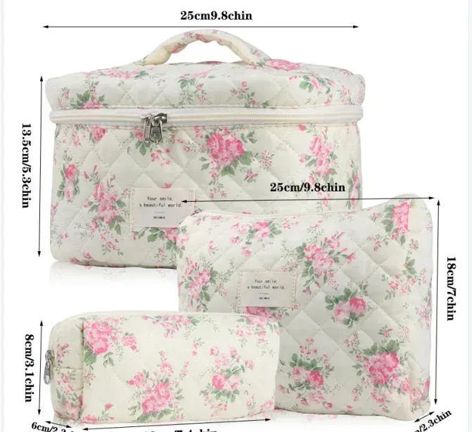 sac de maquillage en coton à fleurs mignonnes pour femmes, 1 pièce, organisateur de cosmétiques à fermeture éclair, sac à main en tissu en forme de boîte, trousse de toilette portable pour filles