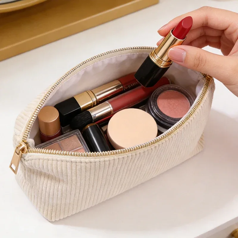 sac de rangement multi-usages en velours côtelé, grande capacité, organiseur de cosmétiques portable pour les voyages et les vacances, vente chaude