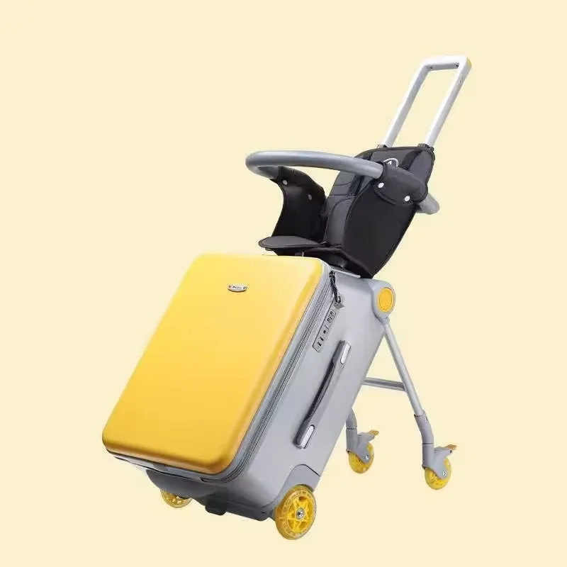 valise avec siège pour enfant, poussette de voyage 2 en 1, bagage à roulettes multifonctionnel, valise à roulettes de 20 pouces pour enfant