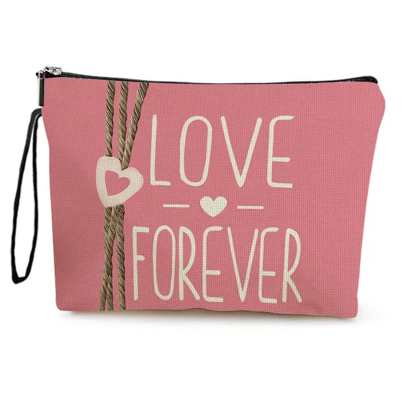 pochette de maquillage double face en forme de cœur rose pour la saint-valentin, sac de voyage pour rouge à lèvres, sac à crayons pour étudiant, sac à fermeture éclair pour cadeau