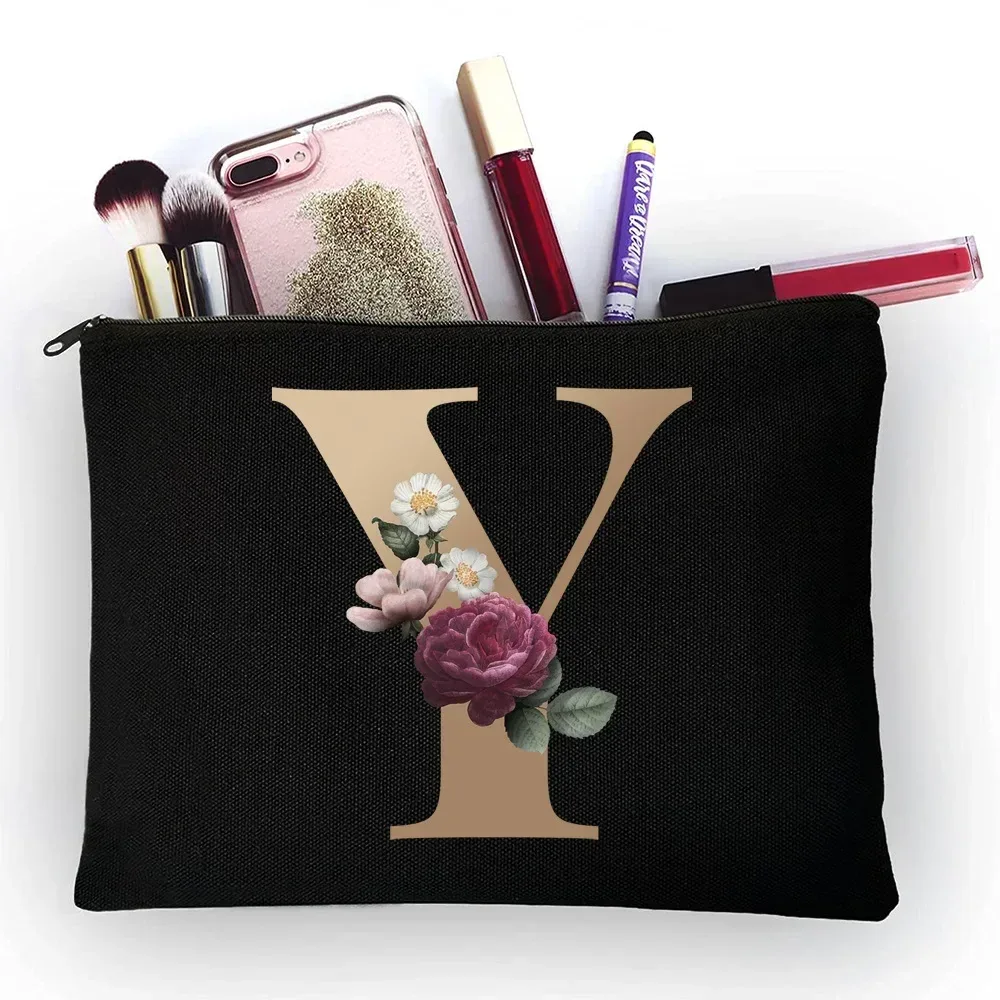 trousse de maquillage pour filles, sac de rangement classique à motif de lettres dorées, pochettes pour sacs de voyage, pochette à cosmétiques pour femmes