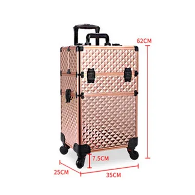 valise pvc dorée noire motif géométrique relief poignées robustes roues toupies grande capacité usage voyage