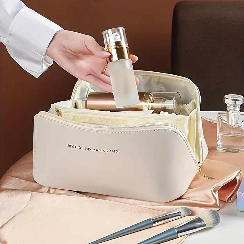 1pc grande trousse de toilette imperméable à fermeture éclair grande capacité avec compartiments, poignée et fonction organisateur