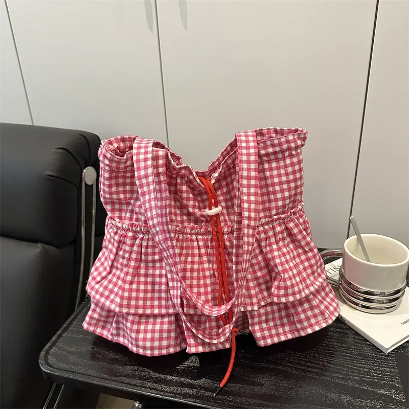 sac fourre-tout à volants pour femmes, sac à main à cordon de serrage, sacs à bandoulière en toile à la mode sacs coréens de grande capacité bolsos de mujer