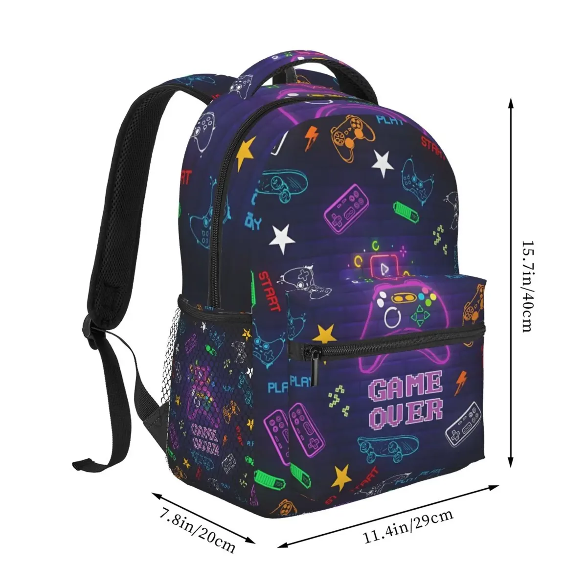 sac dos toile noir motif jeux vidéo multicolore fermeture éclair 20 35 litres polyester polyvalent voyage école week end vacances randonnée camping