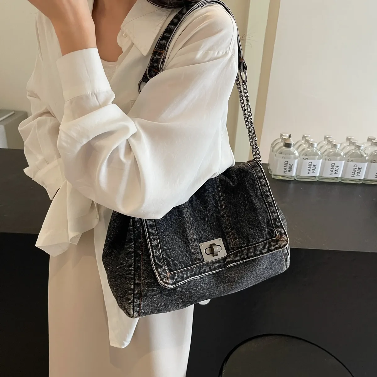 sac à bandoulière en denim pour femme, fourre-tout de grande capacité, décontracté, à la mode, nouvelle collection 2025
