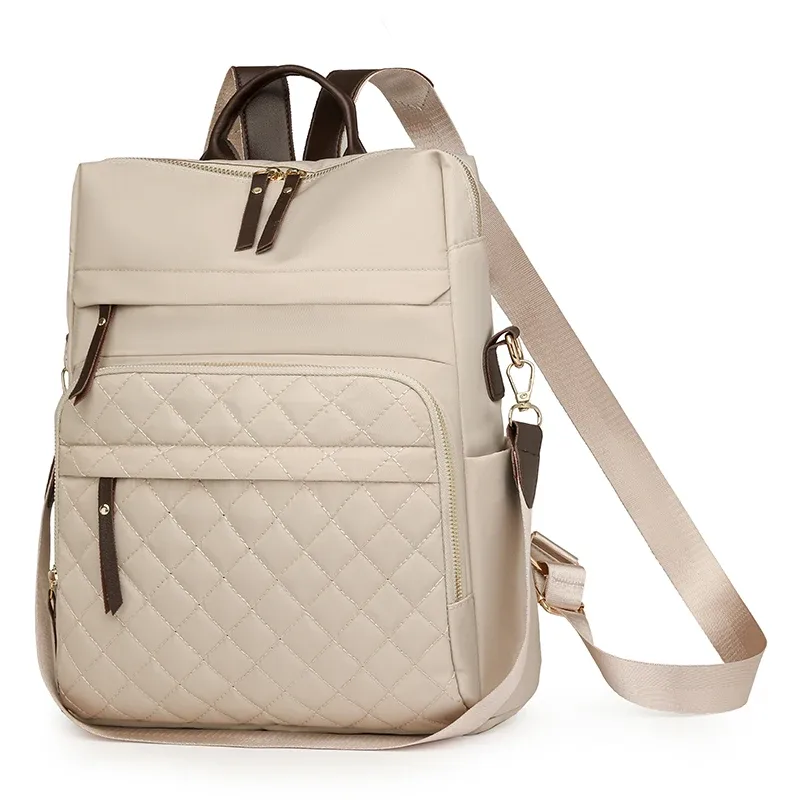 sac à dos à carreaux pour femmes, sac à dos imperméable en nylon, sac à main de grande capacité pour livres, voyage en plein air, cartable de week-end