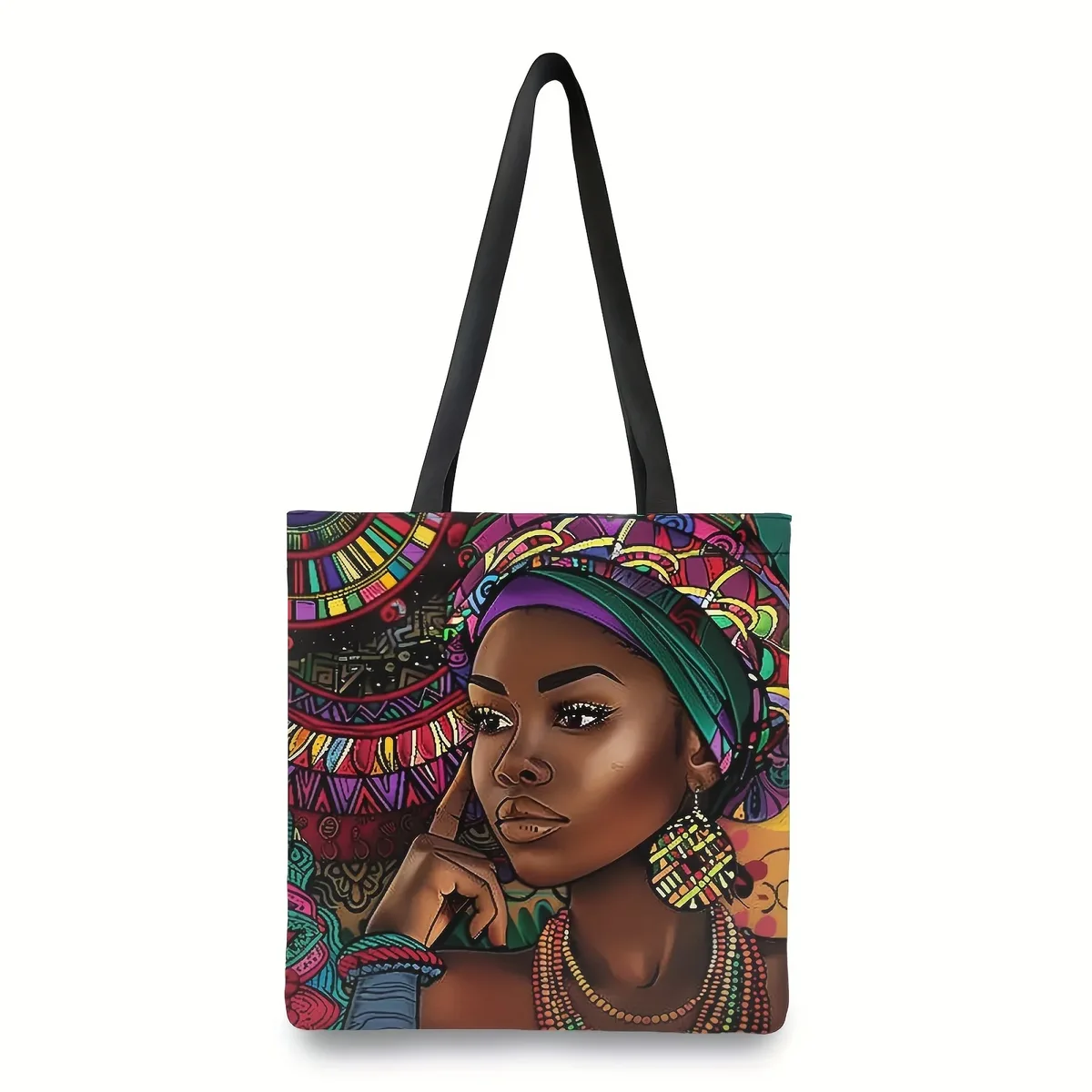 sac fourre-tout en lin imprimé pour femmes africaines, sac à bandoulière d'école esthétique, sac d'épicerie léger