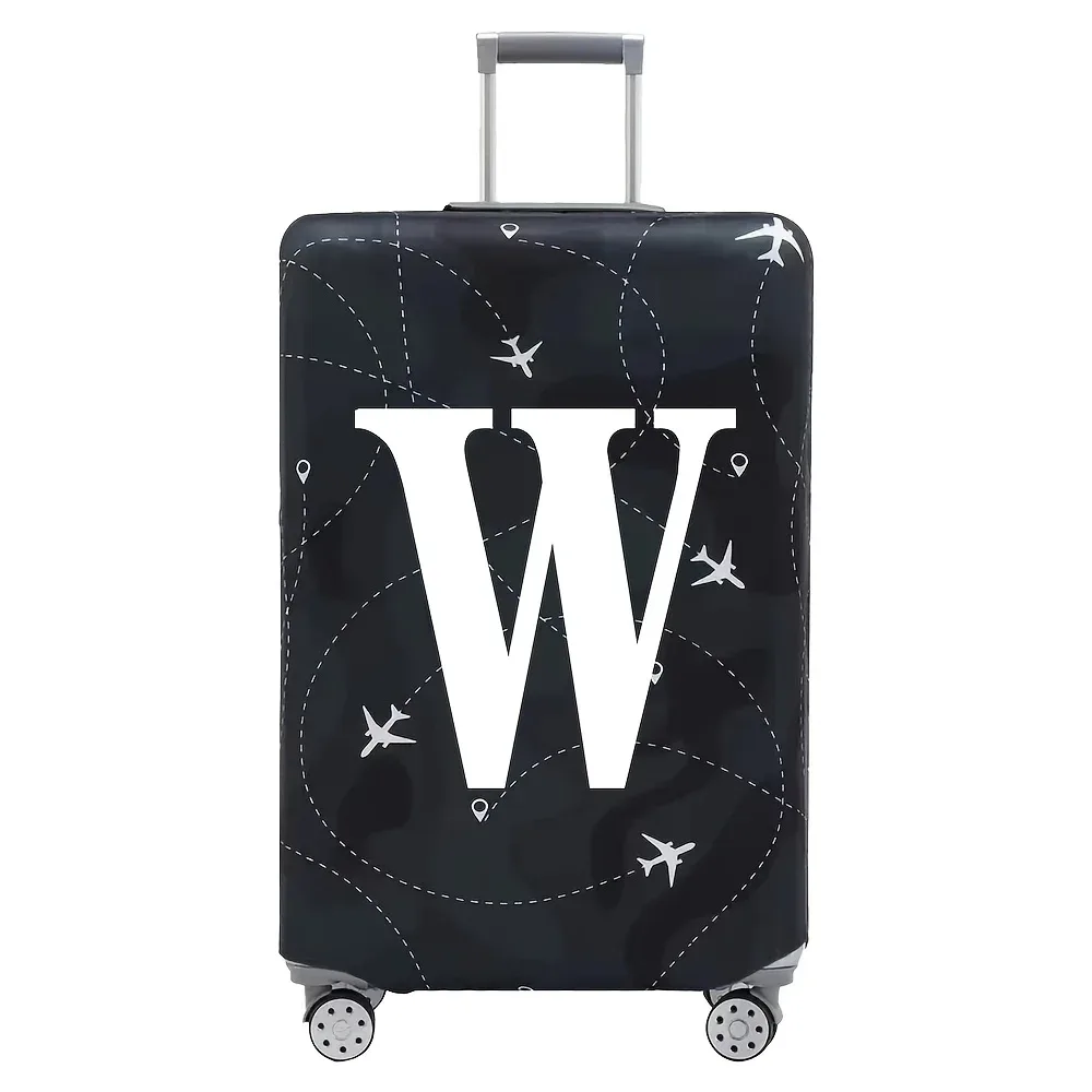 housse valise polyester motif trajectoires avions lettres noire blanc voyage protection valise taille variable