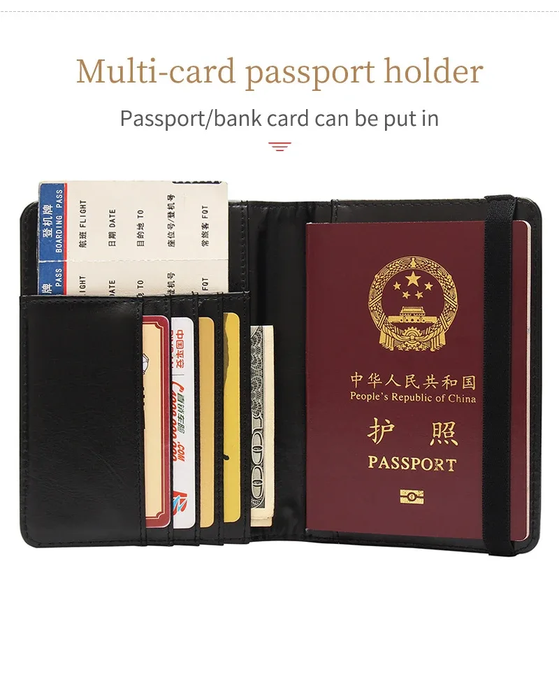 Porte-passeport anti-RFID en cuir avec emblème métallique Aigle Américain, portefeuille de voyage, étui de protection pour documents pour hommes et femmes