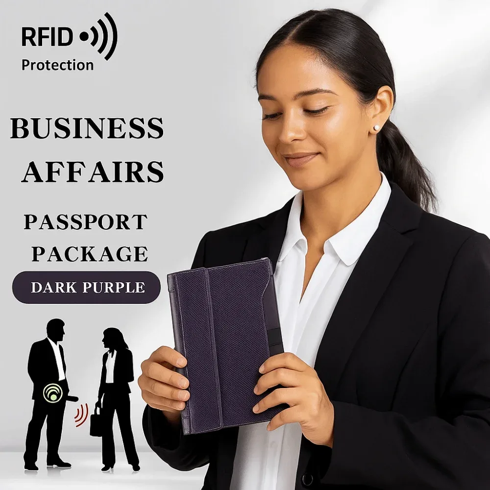 porte-passeport de couleur unie pour carte de voyage, blocage rfid, fente pour billet, couverture de passeport, clip en cuir, design, porte-crédit, utilisation professionnelle