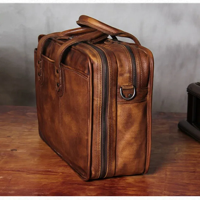 sacoche de luxe vintage en cuir véritable pour homme, grande mallette d'affaires en cuir, sac pour ordinateur portable 15,6 pouces, porte-documents, sac à main.