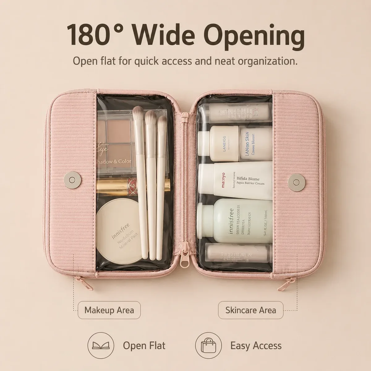 trousse de maquillage de voyage, organisateur de cosmétiques, étanche, grande capacité, détachable, double couche, fenêtre transparente, pochette de rangement de toilette pour femmes