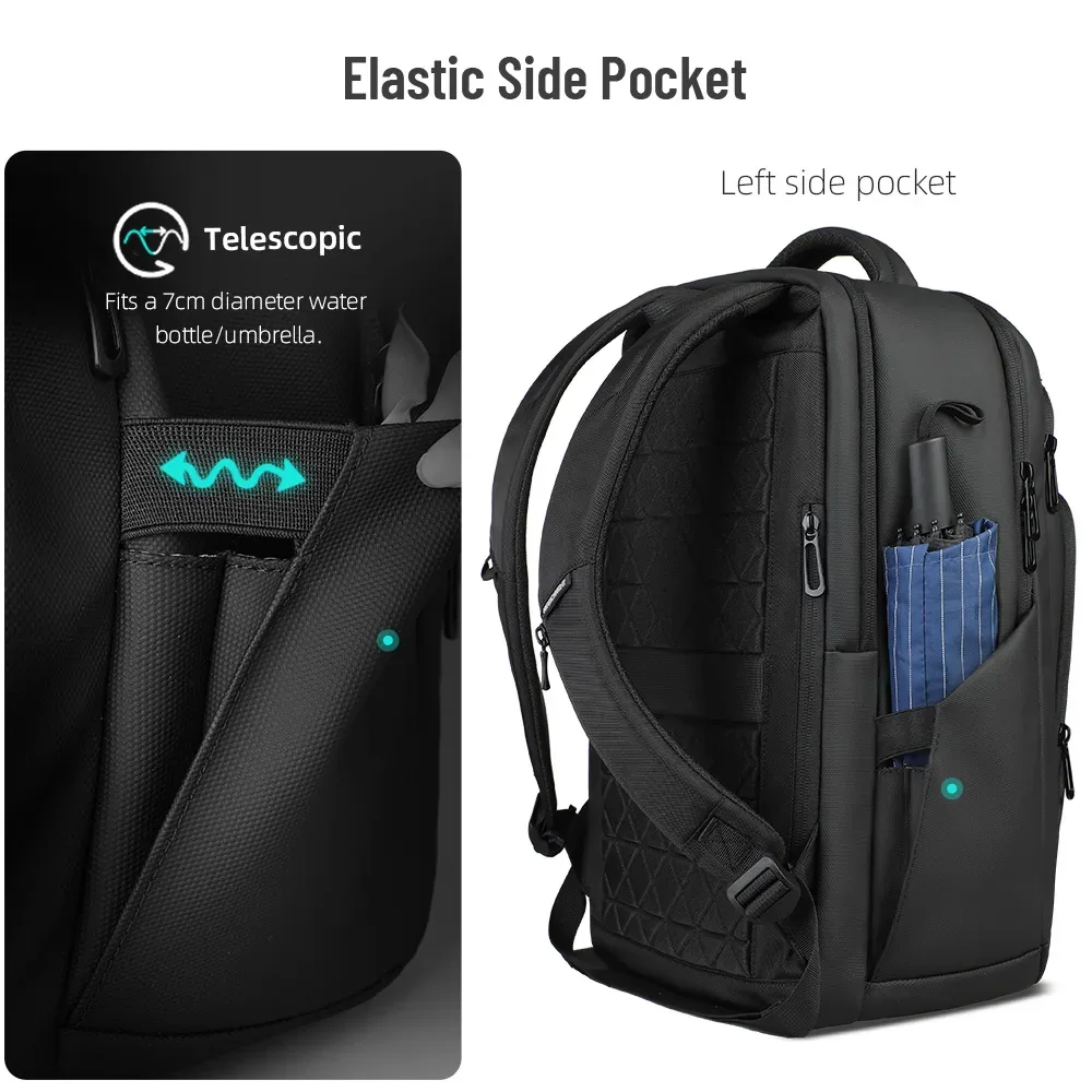 hk sac à dos d'affaires multifonctionnel hommes sac à dos de voyage de grande capacité étanche 17.3 "sac pour ordinateur portable avec usb sac à dos de travail de bureau