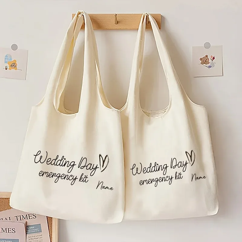 sac fourre-tout personnalisé avec motif de trousse d'urgence pour le jour du mariage, sac à bandoulière, cadeau pour la mariée le jour du mariage, personnalisable