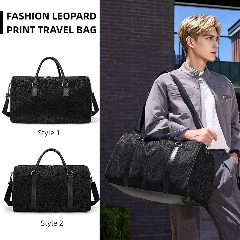 sac de voyage à motif léopard pour hommes, sac à main portable, sac de sport, sac de voyage d'affaires, sac à bandoulière