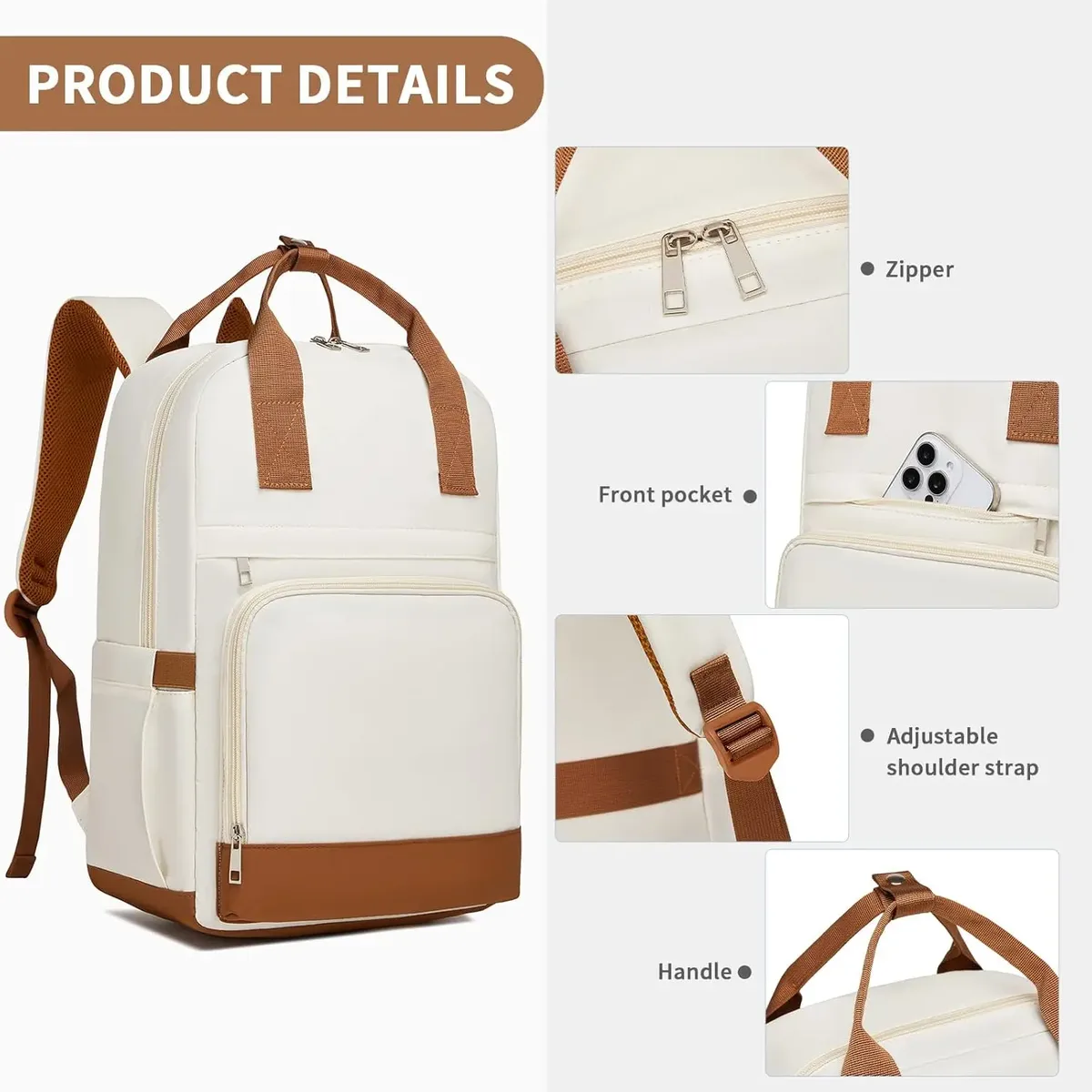 sac à dos kono pour femme 15,6 pouces, sac à dos pour ordinateur portable pour filles, sac à dos élégant pour le travail et les voyages, pour l'université, le bureau