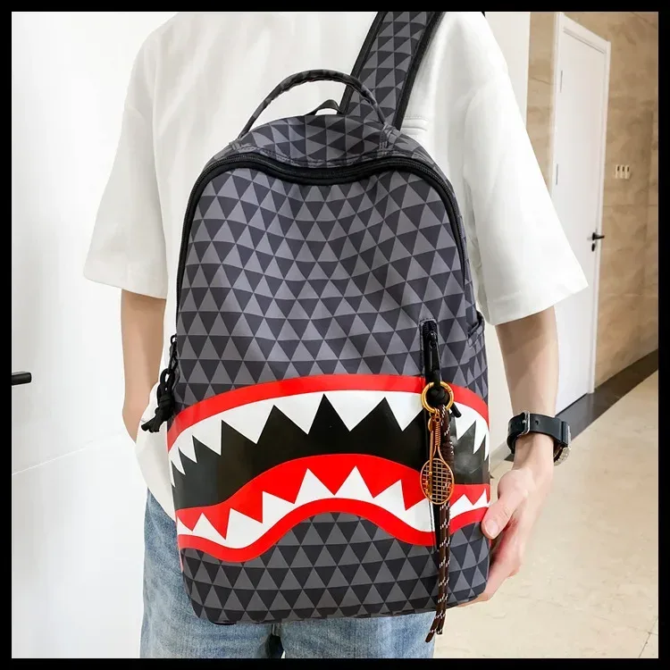 sac requin à carreaux pour hommes, sac à dos de voyage de rue de grande capacité, matériau en nylon, doublure en polypropylène, épaule polyvalente st