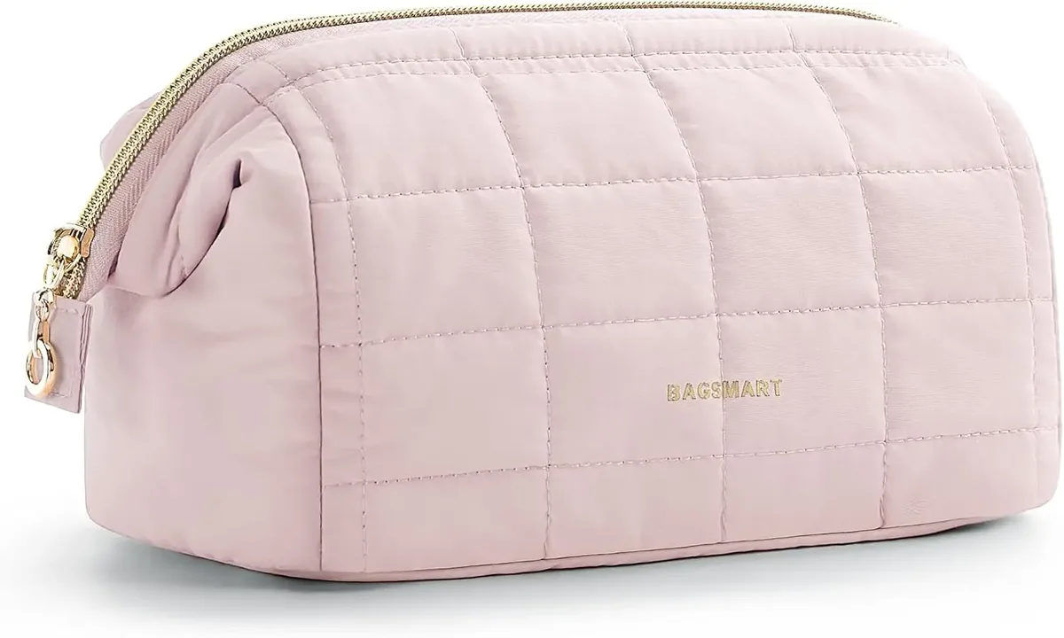 trousse de maquillage trousse de toilette de voyage sacs de maquillage rembourrés gonflés pochette large ouverte sac à main essentiels de voyage accessoires de toilette brosses