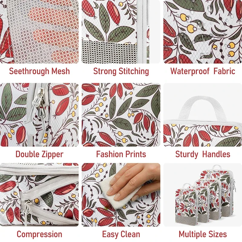 organisateur voyage nylon paisley florale blanc rouge kaki gris rose vert compression extensible sac rangement