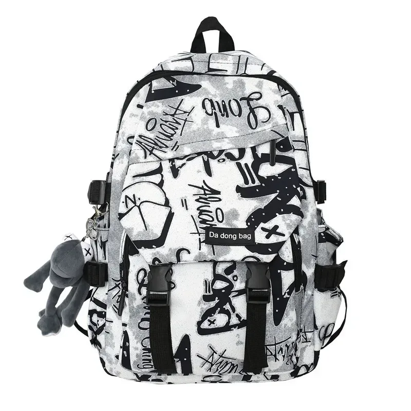 sac dos toile polyester camouflage géométrique brodé ceinture air black white blue voyage décontracté