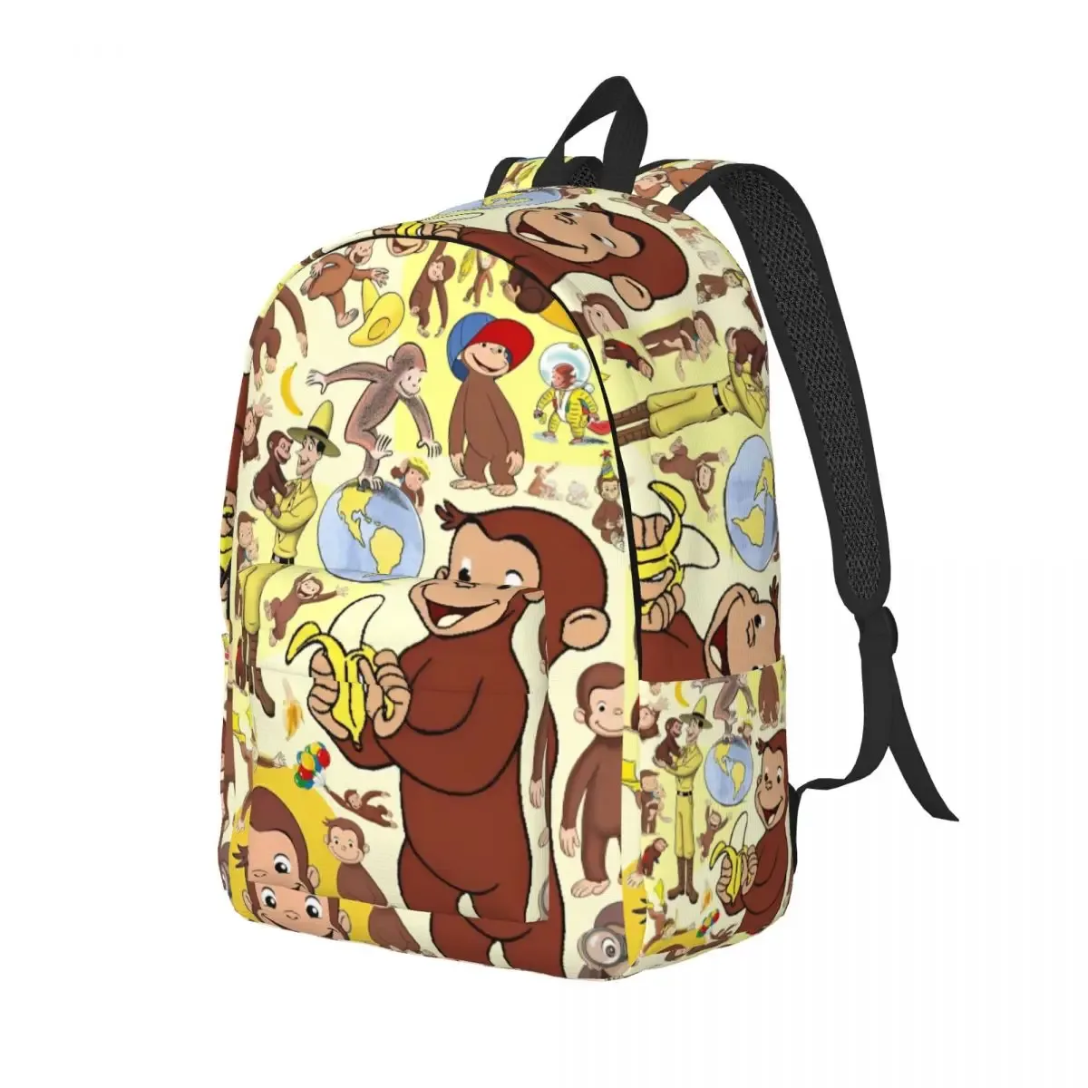 sac dos toile imprimé curious george kaki gris vert doré marron bleu beige noir voyage lycée randonnée
