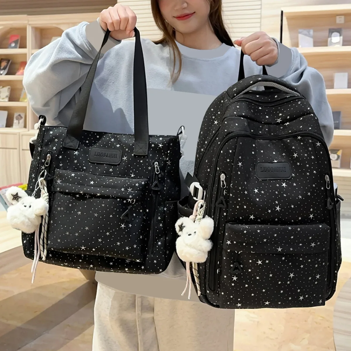 sac à dos holographique brillant ciel étoilé pour adolescentes, idéal pour l'école, avec estampage à chaud, cadeau pour amies et famille