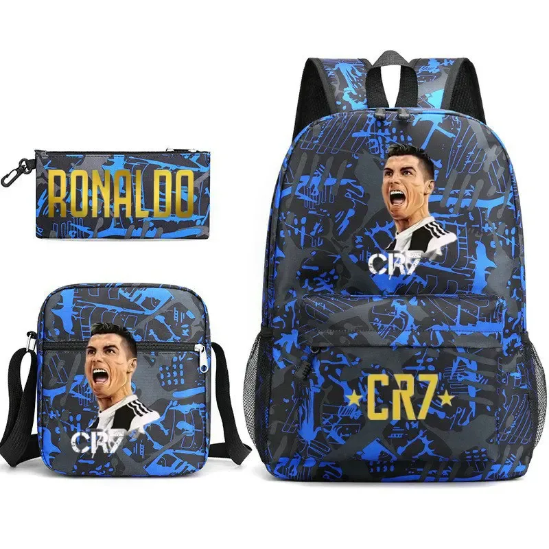 sacs d'école de cosplay football cr7, sac à dos pour ordinateur portable, pour adolescents garçons et filles, 3 pièces/ensemble