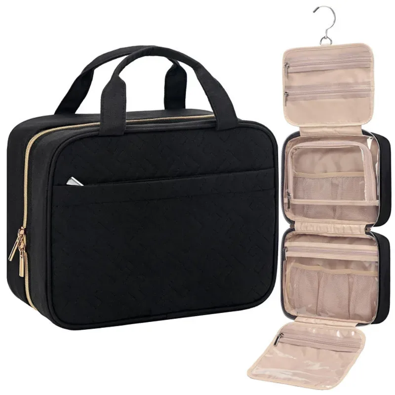 trousse de toilette sac de voyage avec crochet de suspension, trousse de maquillage résistante à l'eau organisateur de voyage pour accessoires, shampoing,
