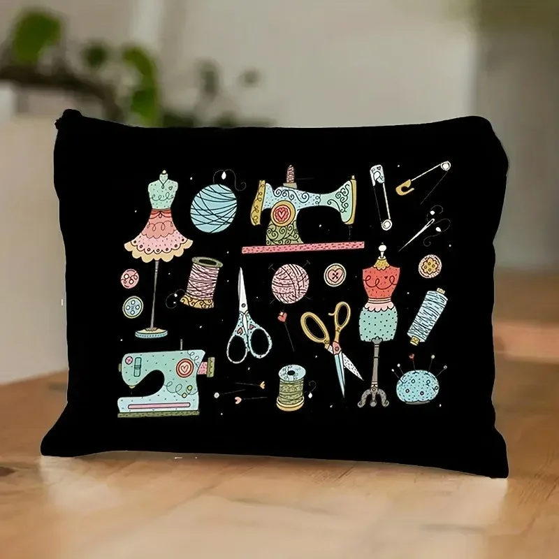 machine à coudre vintage et trousse de maquillage florale, organisateur de rangement sur le thème de la couture, trousse à cosmétiques de grande capacité, sac de voyage léger