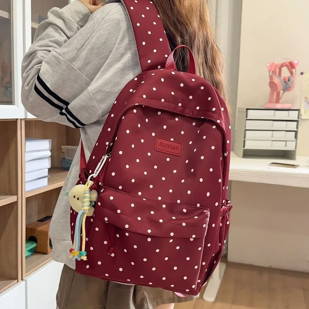 sac à dos à pois de style urbain, double épaule, grande capacité, mignon, imperméable, léger, pour étudiants et voyages.