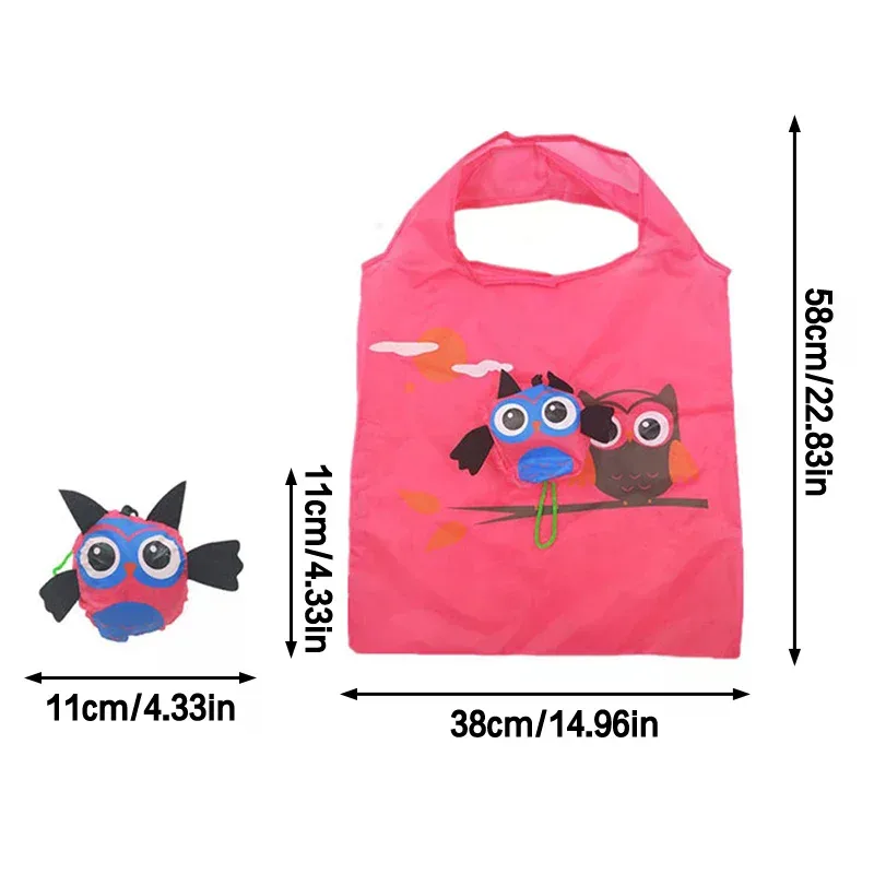 sac de courses pliable portable avec motif de hibou de dessin animé, sac fourre-tout de grande capacité, sac à main à bandoulière, pochette de voyage pour épicerie, 1/3 pièces