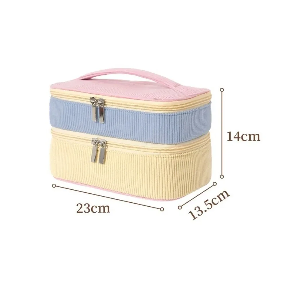 sac de rangement double couche à fermeture éclair, en matériau souple, sac à cosmétiques portable, sac de toilette à grande capacité