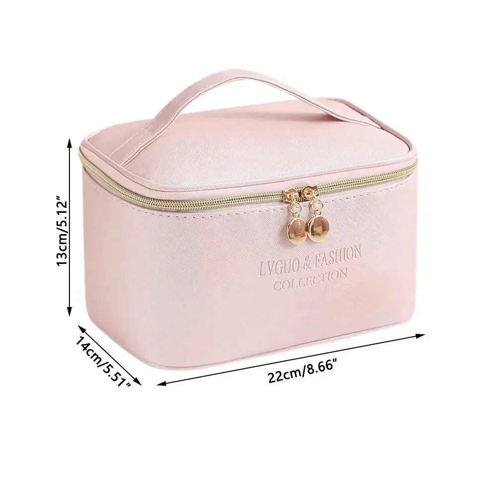 trousse à cosmétiques en cuir pu, grande capacité, étanche, fermeture éclair, trousse de maquillage, voyage, toilette multifonctionnelle, évaluation
