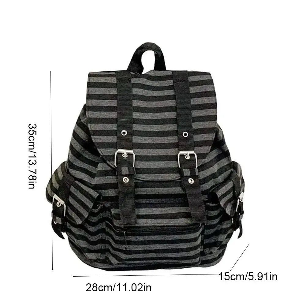 sac à dos rétro à rayures de grande capacité, style coréen y2k, sac d'école pour étudiants, sac multi-poches en nylon pour la randonnée et le camping, sac pour l'université