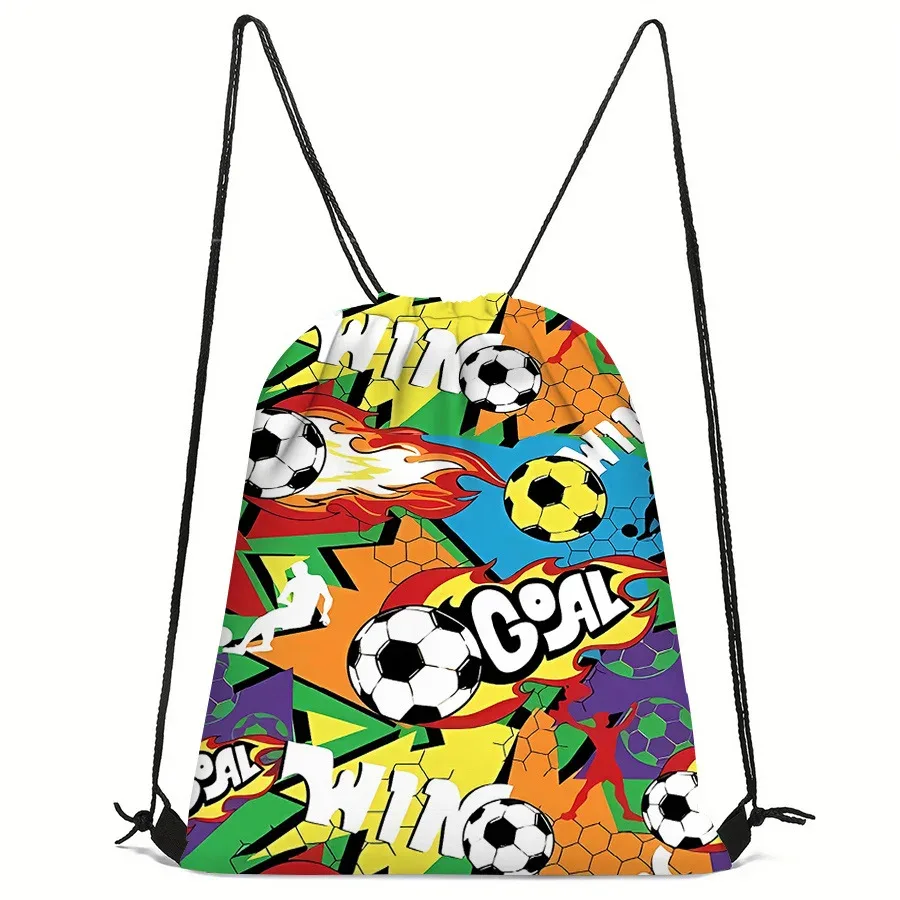 sac de sport à cordon de serrage imprimé football, sac à dos unisexe, motif créatif durable pour la randonnée et les voyages