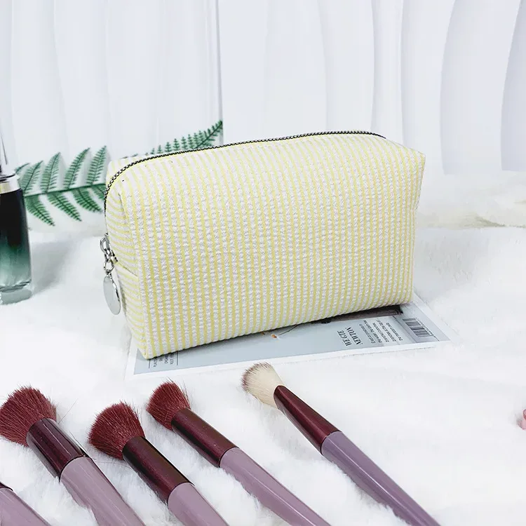 sacs à cosmétiques à volants pour femmes, sacs de rangement à rayures rose/violet, sacs de maquillage pour dames avec fermeture éclair, sac de voyage, trousse de maquillage