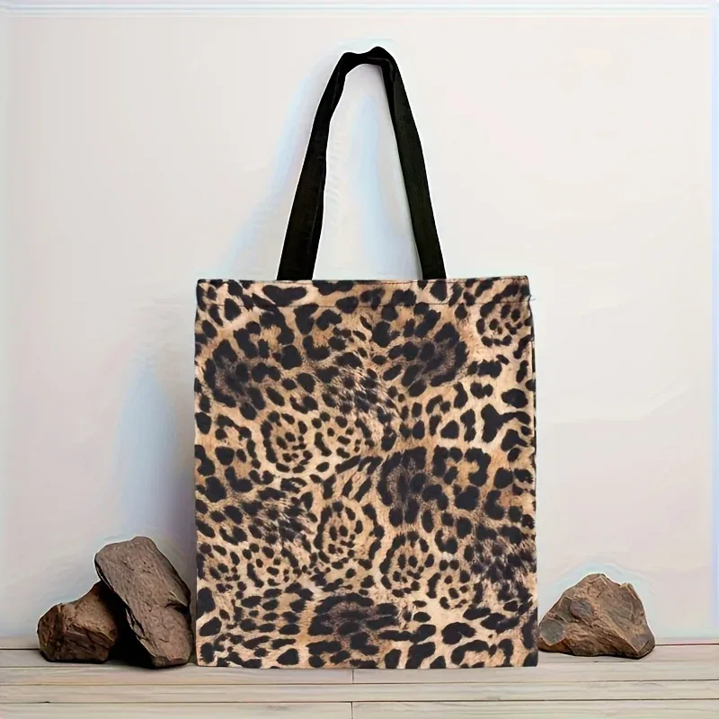 sac fourre-tout chic à imprimé léopard, léger et spacieux, sac à bandoulière pour femmes, sac de shopping multifonctionnel pour cadeaux, sac à main