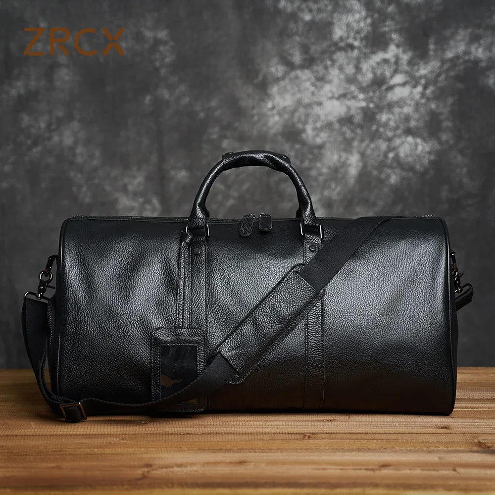 zrcx – sac de voyage en cuir véritable pour hommes et femmes, sac de transport en cuir de vache souple, bagages à main, sac à bandoulière de voyage, sac de week-end
