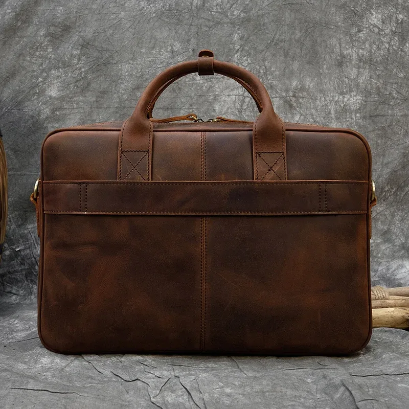 sac à main pour ordinateur portable de style rétro, en cuir véritable, sac décontracté de 15,6 pouces, sac d'affaires pour le travail quotidien, sac fourre-tout pour hommes, sac pour documents.