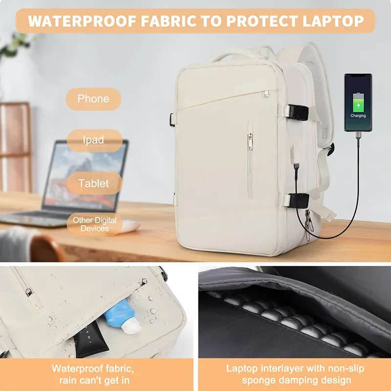 sac à dos de voyage pour ordinateur portable, sac à dos de transport extensible extra large de 25 à 40 l pour femmes et hommes, sacs à dos pour ordinateur portable résistants à l'eau