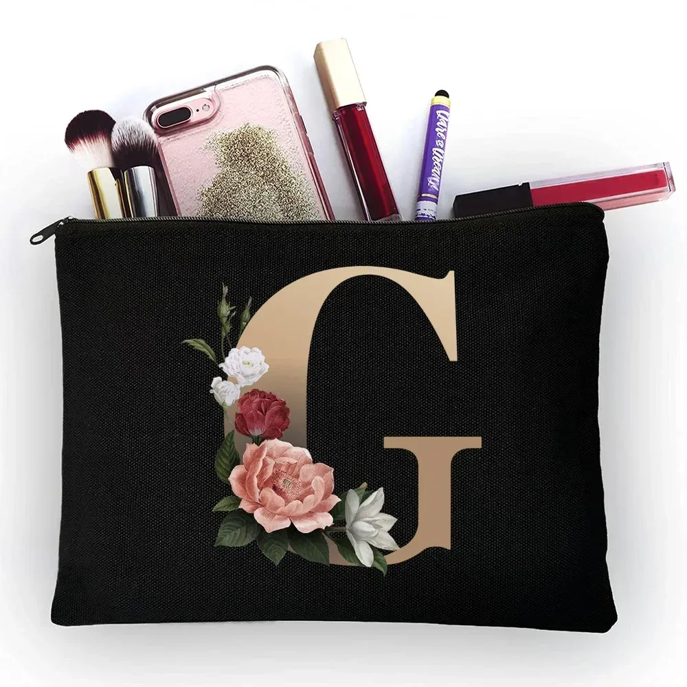 trousse de maquillage pour filles, sac de rangement classique à motif de lettres dorées, pochettes pour sacs de voyage, pochette à cosmétiques pour femmes
