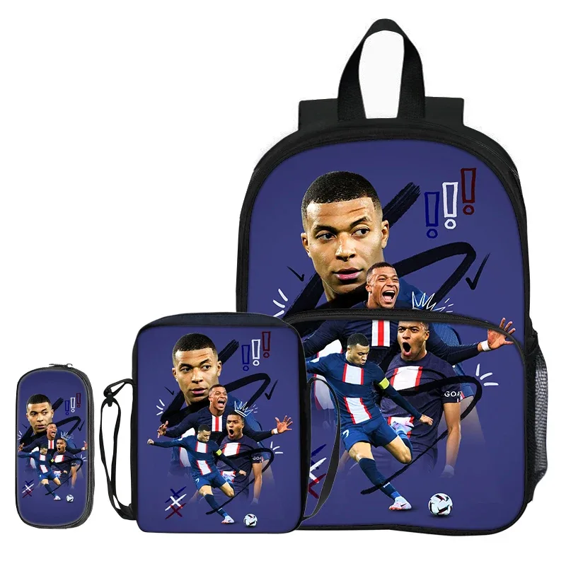 sac à dos pour enfants, sacs à bandoulière, trousse à crayons m-mbappe, ensemble de 3 pièces avec poche avant, sac à dos de star du football