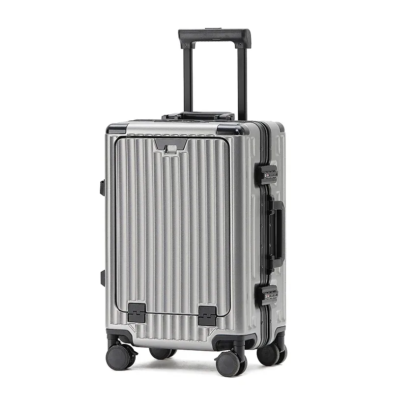 ensemble 1 pièce, valise trolley à cadre en aluminium de 20 pouces, bagage cabine fonctionnel avec frein à absorption des chocs, roues universelles silencieuses, fonction porte-gobelet, fonction porte-téléphone, fonction de chargement usb, idéale pour les voyages d'affaires, les vacances, les courts séjours et comme cadeau.