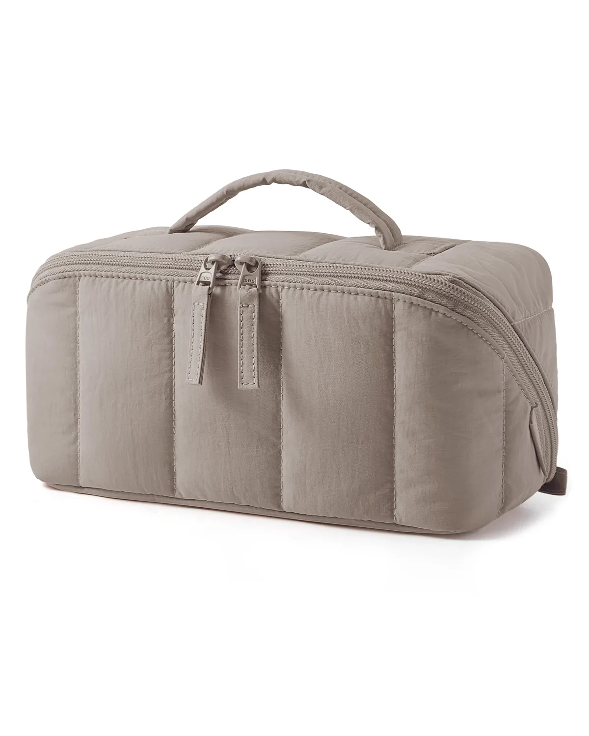 bagsmart trousse de maquillage de voyage matelassée pour femme, ouverture plate, résistante à l'eau, marron, trousse de toilette portable, organiseur de maquillage rembourré