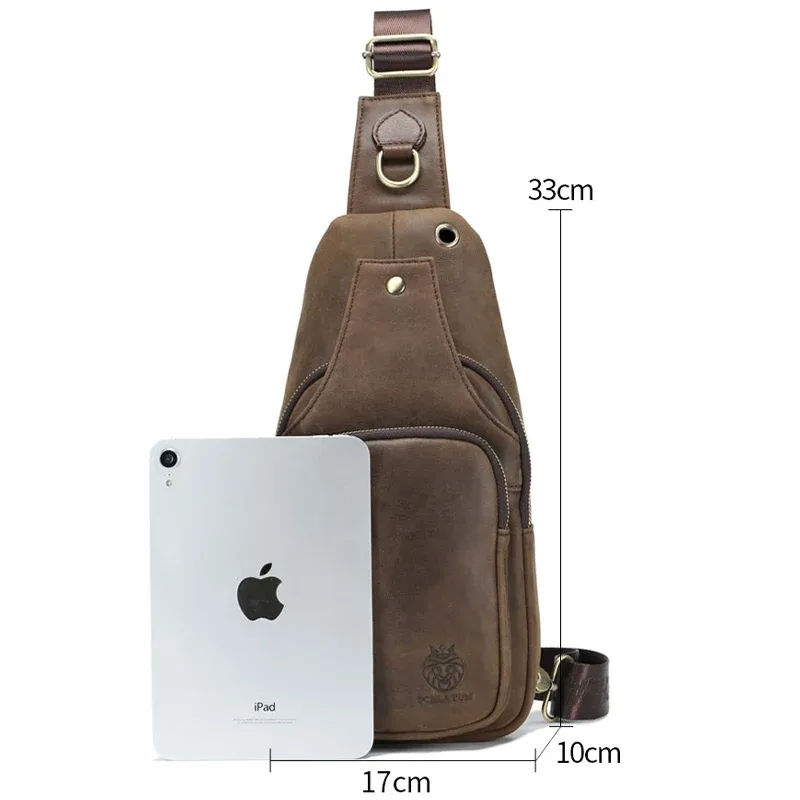 schlatum 100% sac de poitrine en cuir véritable décontracté triangle bandoulière conception voyage épaule sac à dos hommes en cuir sac multifonctionnel