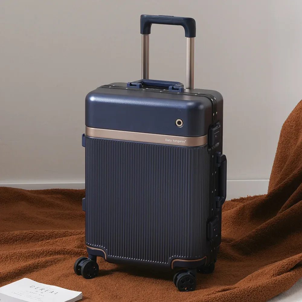 valise de voyage 20/22/24/26 pouces avec roulettes pivotantes, cadre en aluminium multifonctionnel, bagage à main en pc